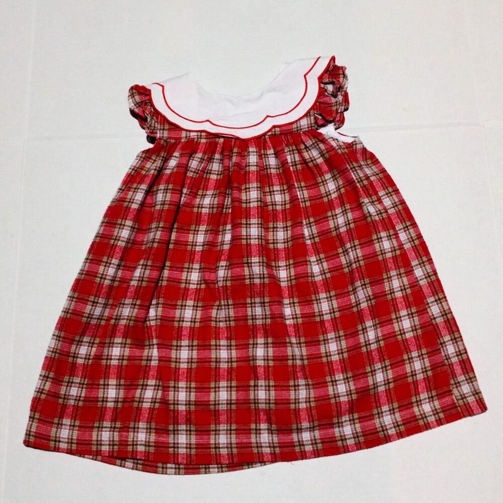 Lil Cactus Scallop Collared Plaid Dress-Size 3T-Lined-Flannel-100% Cotton